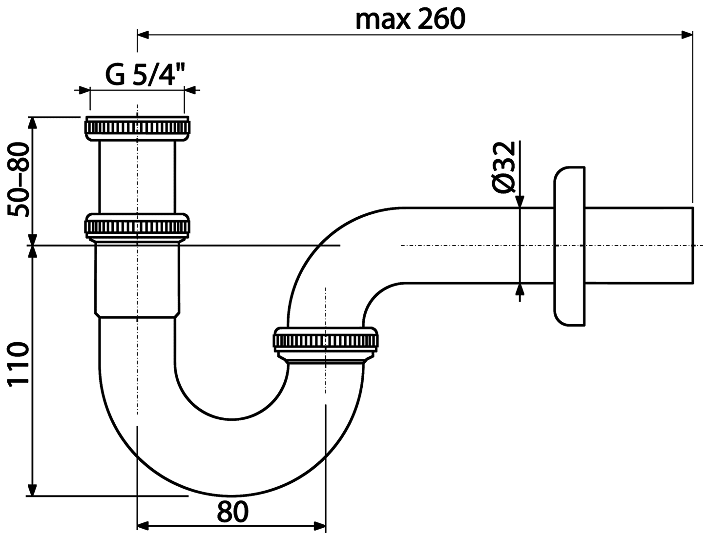 Alcaplast A432 Сифон латунный 1-1/4"x32 S-образный для раковины