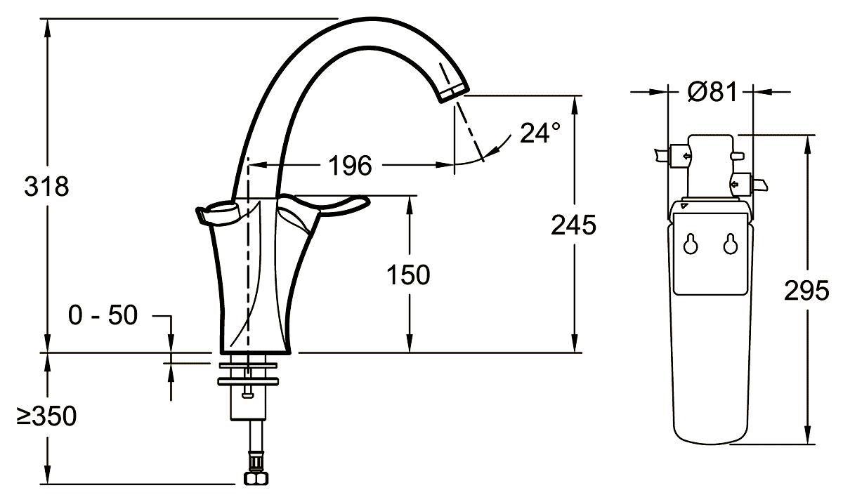 Jacob Delafon Carafe E18865-CP  Смеситель кухонный с фильтром