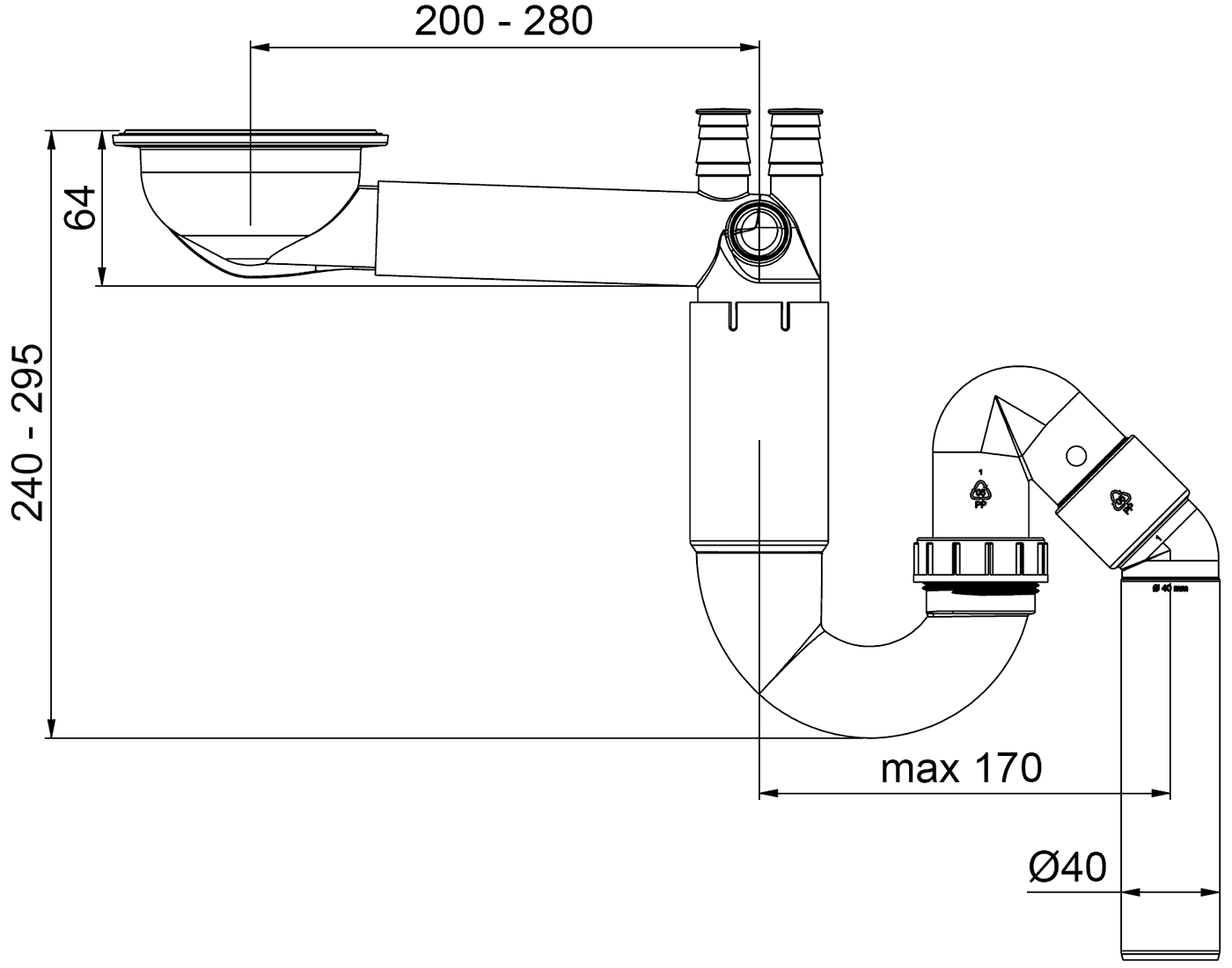 Prevex P-loc PL1-D9CR5-SANT-01 Сифон для мойки DN114 выпуск в стену/пол