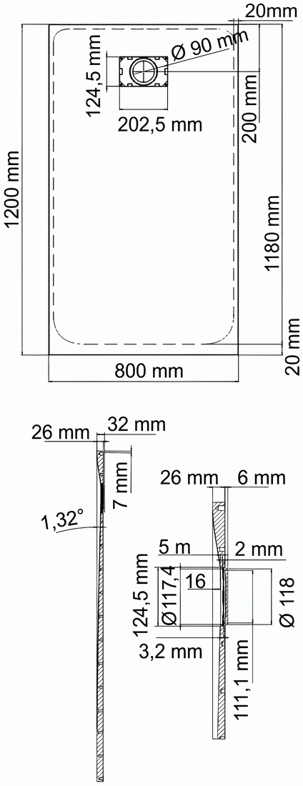 WasserKraft Leine 35T06 Душевой поддон 1200x800