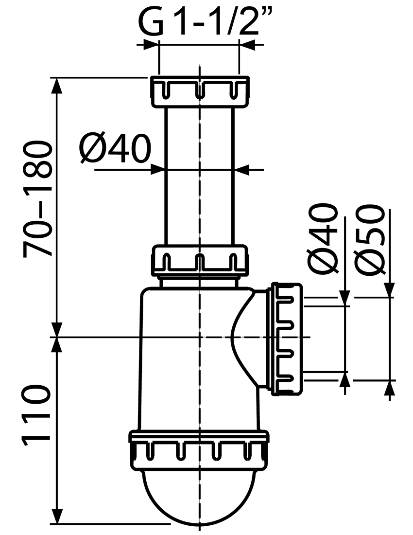 Alcaplast A443-DN50/40 Сифон бутылочный 1-1/2"x40/50 для раковины