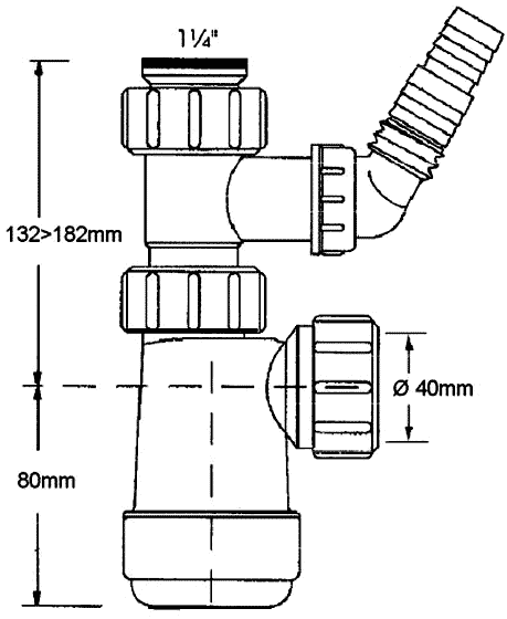 MRW240NW-WM  Сифон 1-1/4"х40 бутылочный с адаптором, McAlpine