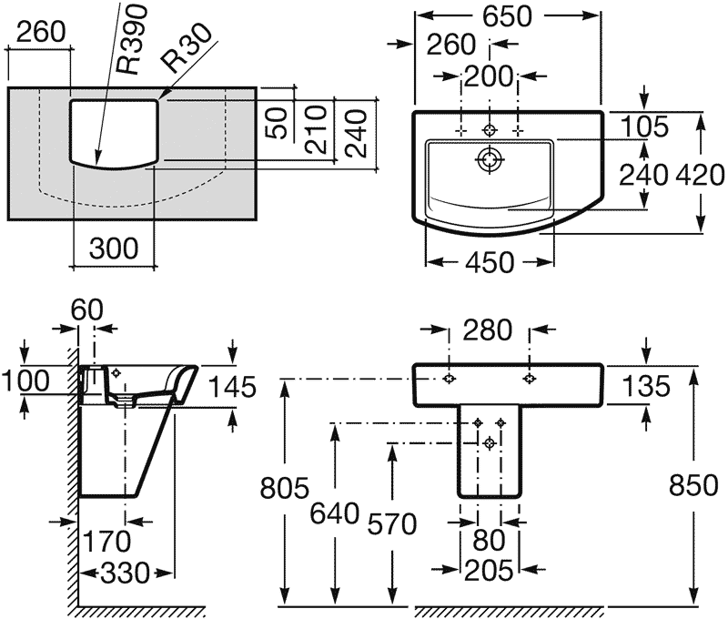 Roca Hall 327620000  Раковина асимметричная 650x420