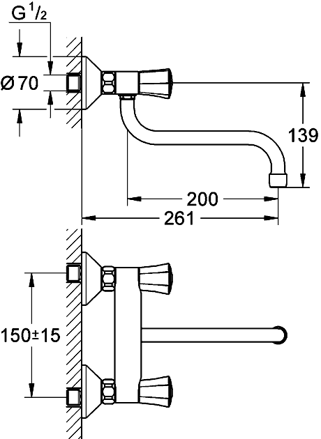 Grohe Costa L 31187 001 Смеситель кухонный настенный