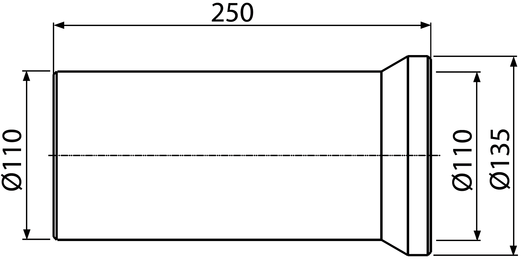 Alcaplast A91-250 Фановая труба для унитаза прямая Ø110x250