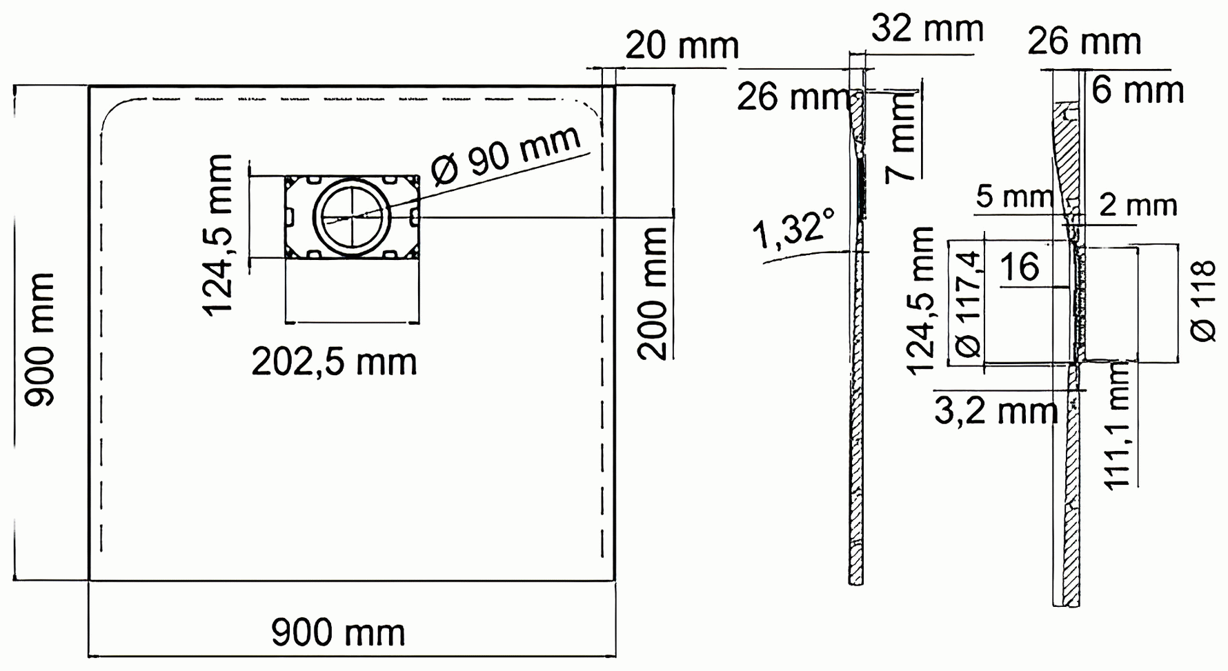 WasserKraft Leine 35T03 Душевой поддон 900x900