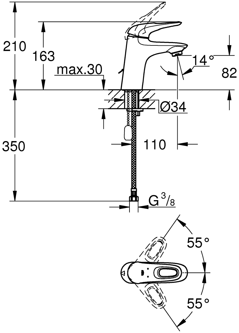 Grohe Eurostyle 33557 003 Смеситель для раковины с цепочкой S-Size