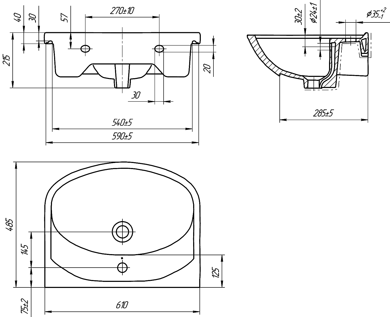 Cersanit Erica S-UM-ERI61/1-w Раковина мебельная 610х485