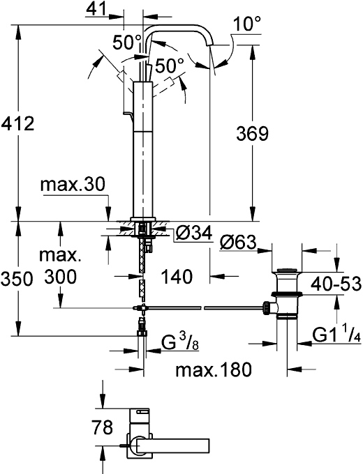 Grohe Allure 32249 000  Смеситель для свободностоящей раковины (U-излив)