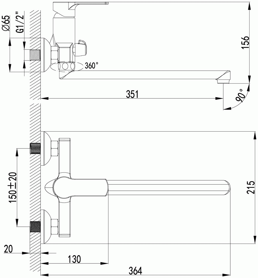 Lemark Plus Grace LM1551C Смеситель для ванны с длинным изливом