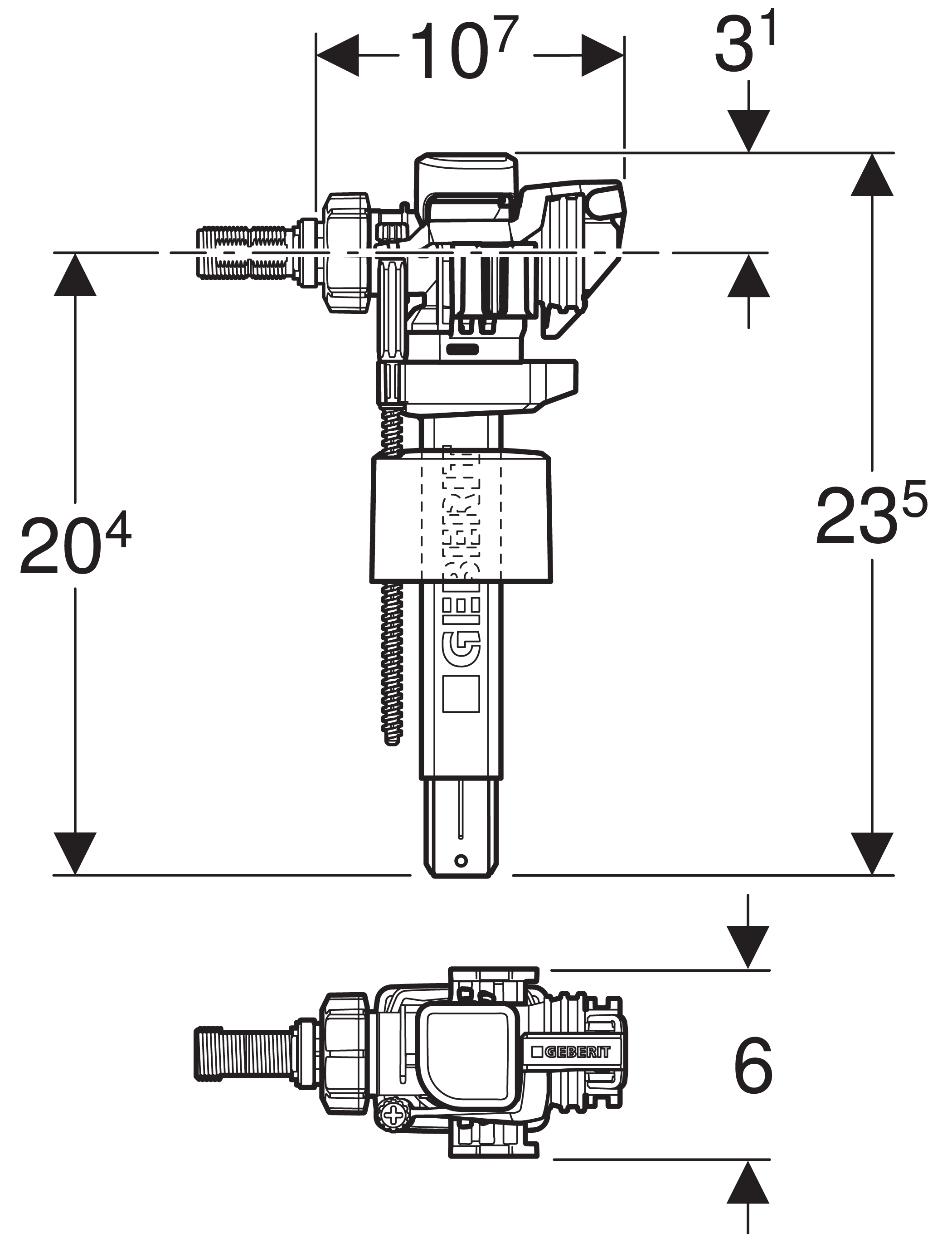 Geberit Type380 281.004.00.5 Заливное устройство для унитаза (боковой подвод 3/8"-1/2")