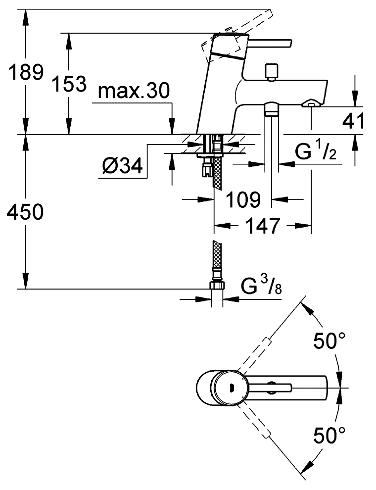 Grohe Concetto 32701 001 Смеситель для ванны (монтаж на бортик ванны на 1 отв.)