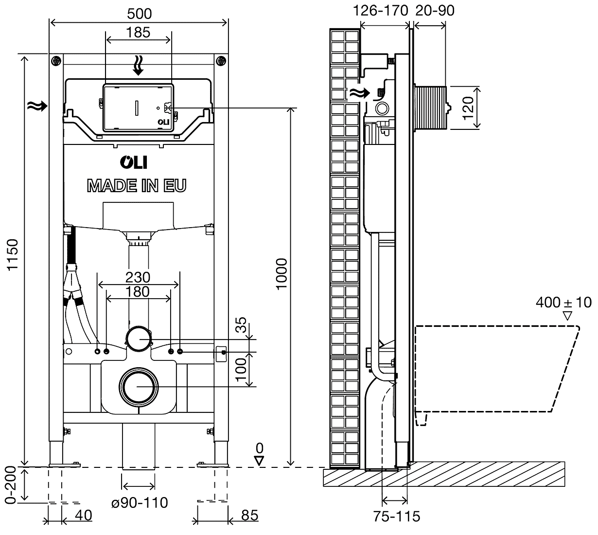 OLI OLI120 PLUS 290160 Система инсталляции для унитаза 500x1150x126