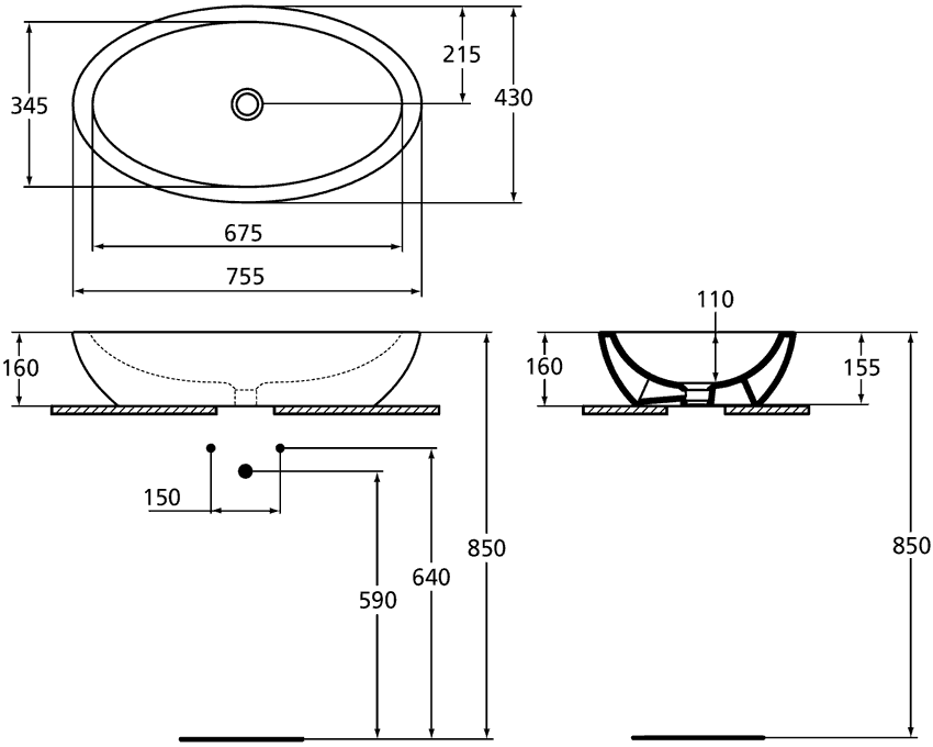 Ideal Standard Strada K0785 01  Раковина 750x430 свободностоящая