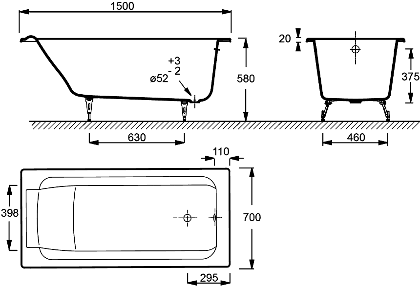 Jacob Delafon Parallel E2946 Ванна чугунная 150x70