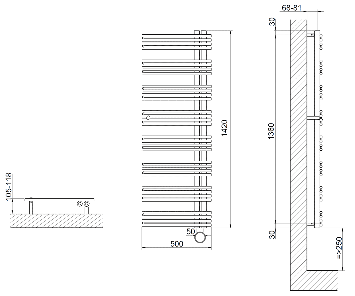 Cordivari Kelly 3581780500002  Электрический полотенцесушитель 500x1420 500 Вт