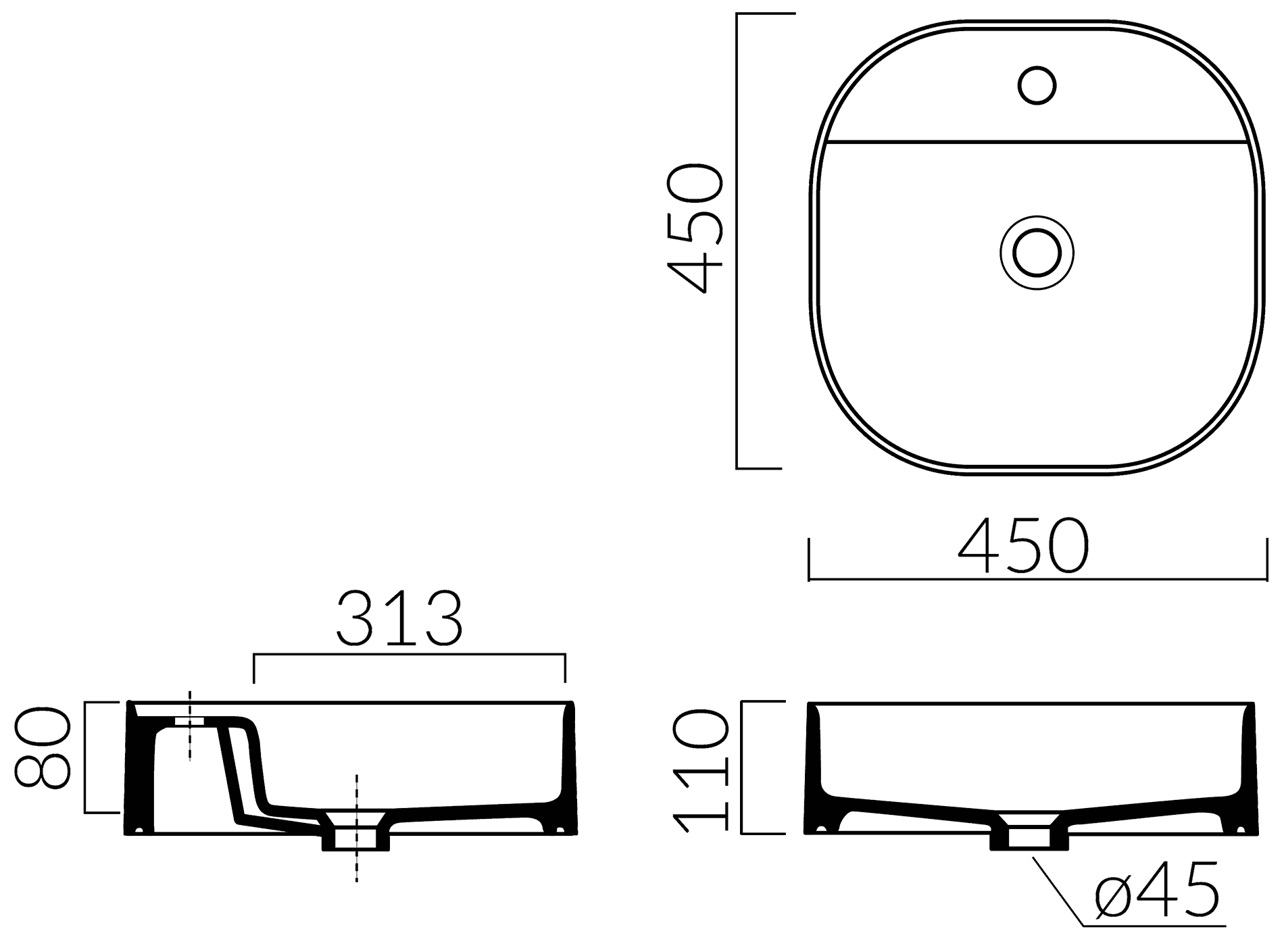 Galassia SmartB 7403 Свободностоящая раковина 450x450 с отверстием под смеситель