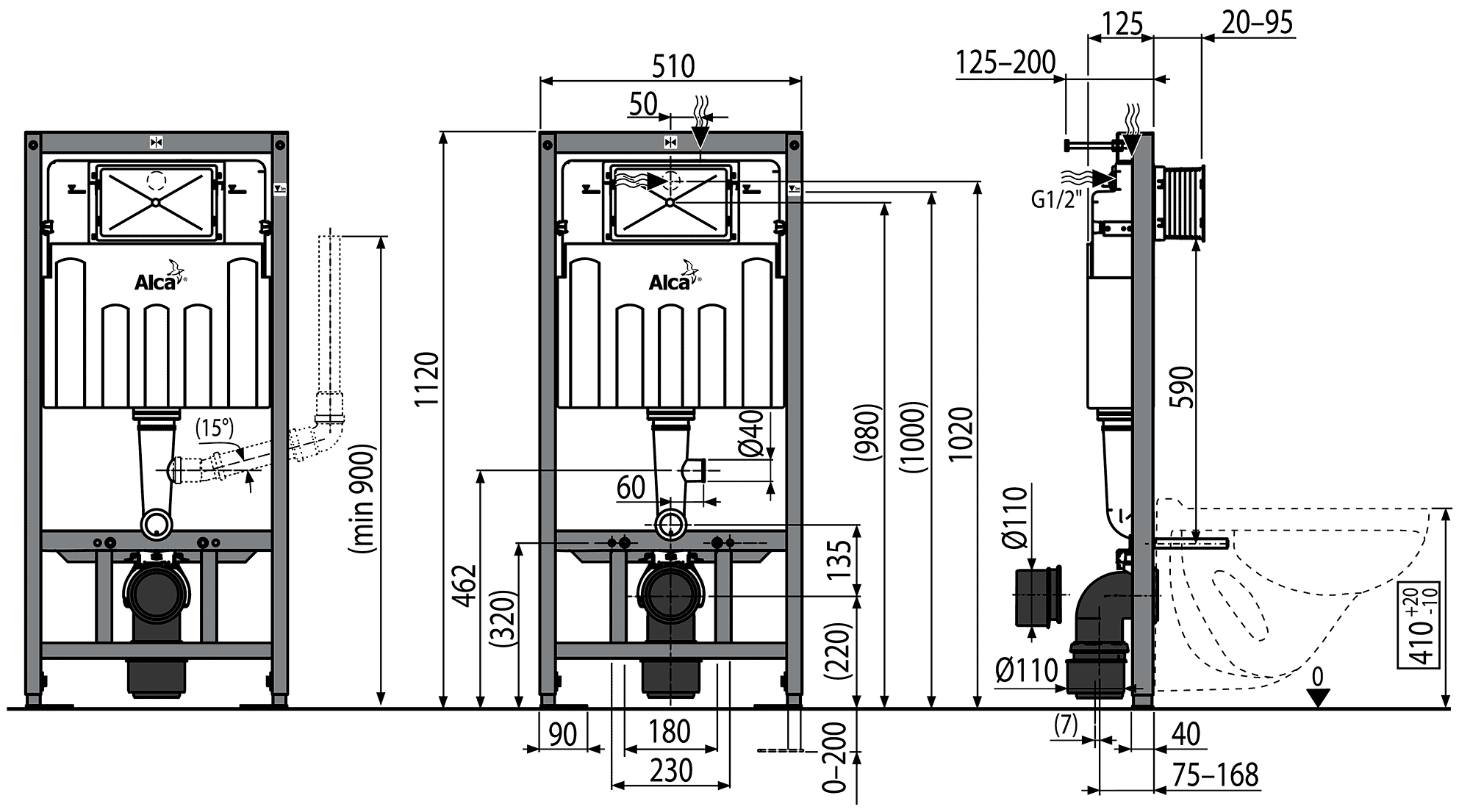 Alcaplast Sádromodul AM101/1120V Система инсталляции для унитаза с удалением запаха