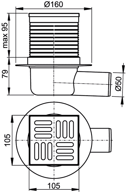 Alcaplast APV31 Трап угловой (решётка 105х105 из нержавейки)