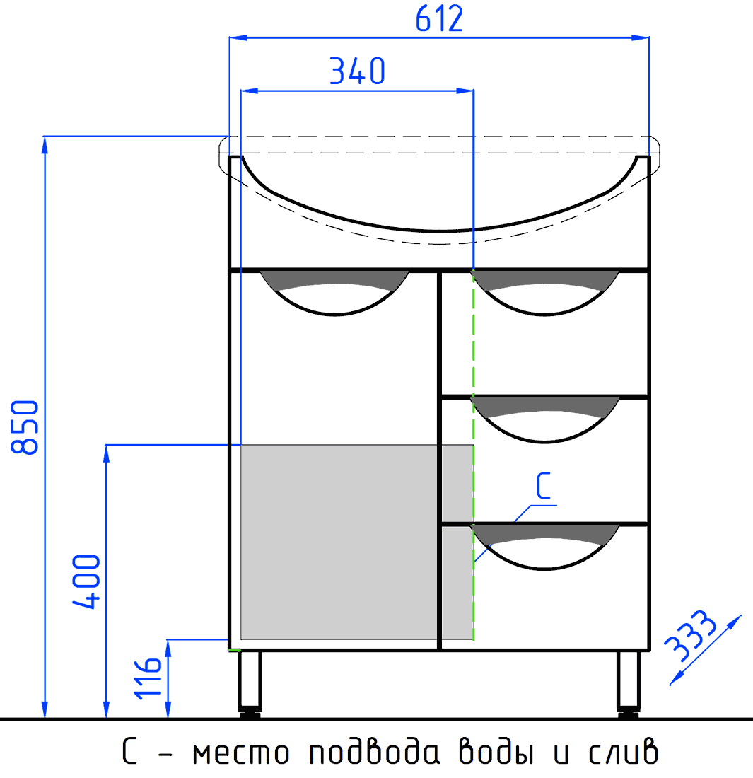 Style Line Жасмин 65 Тумба с раковиной Стелла, 3 ящика