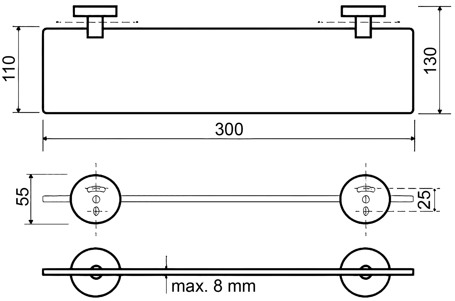 Bemeta Omega 104122042 Полка стеклянная 30 см