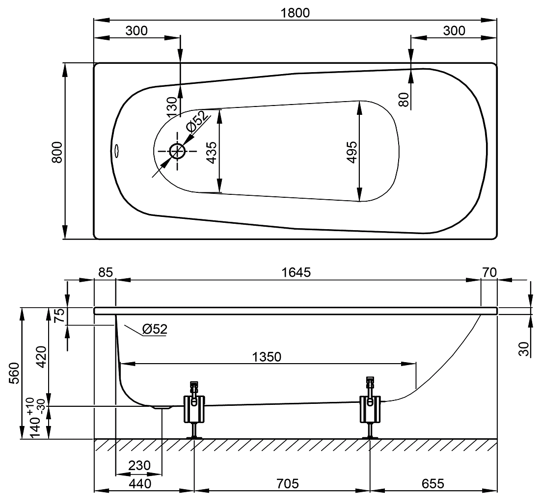 Bette Form 3800-000 AD  Ванна 1800x800x420 стальная с шумоизоляцией