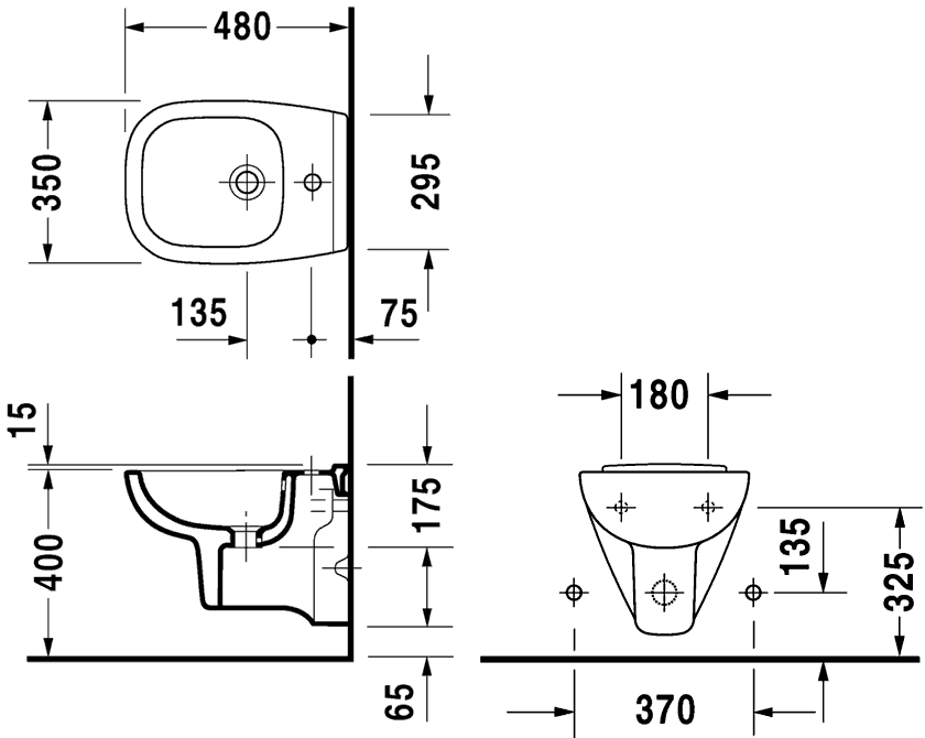 Duravit D-CODE 223715  Биде подвесное Compact (укороченная модель)
