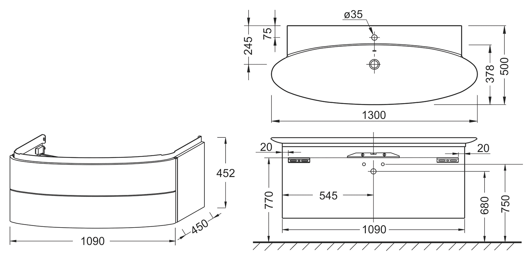 Jacob Delafon Presqu'ile EB1105-G1C/E4435  Тумбочка с раковиной (белый)