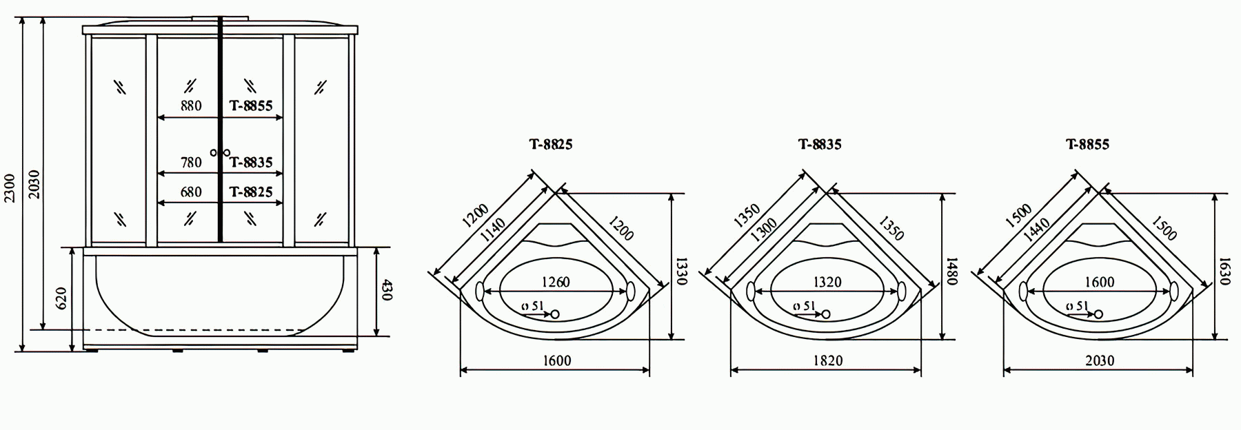 Timo Comfort T-8835 Clean Glass Душевая кабина 135x135x220