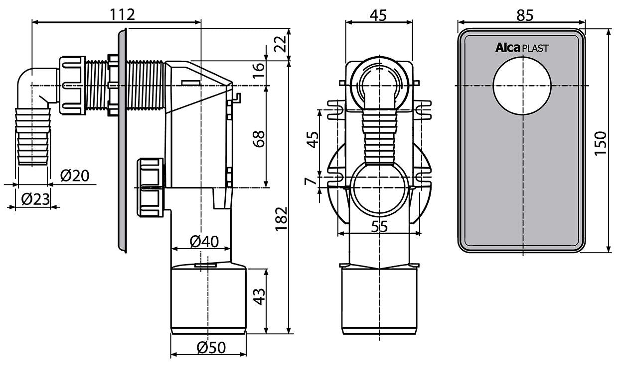 Alcaplast APS3 Сифон для стиральной машины (нержавеющая сталь)