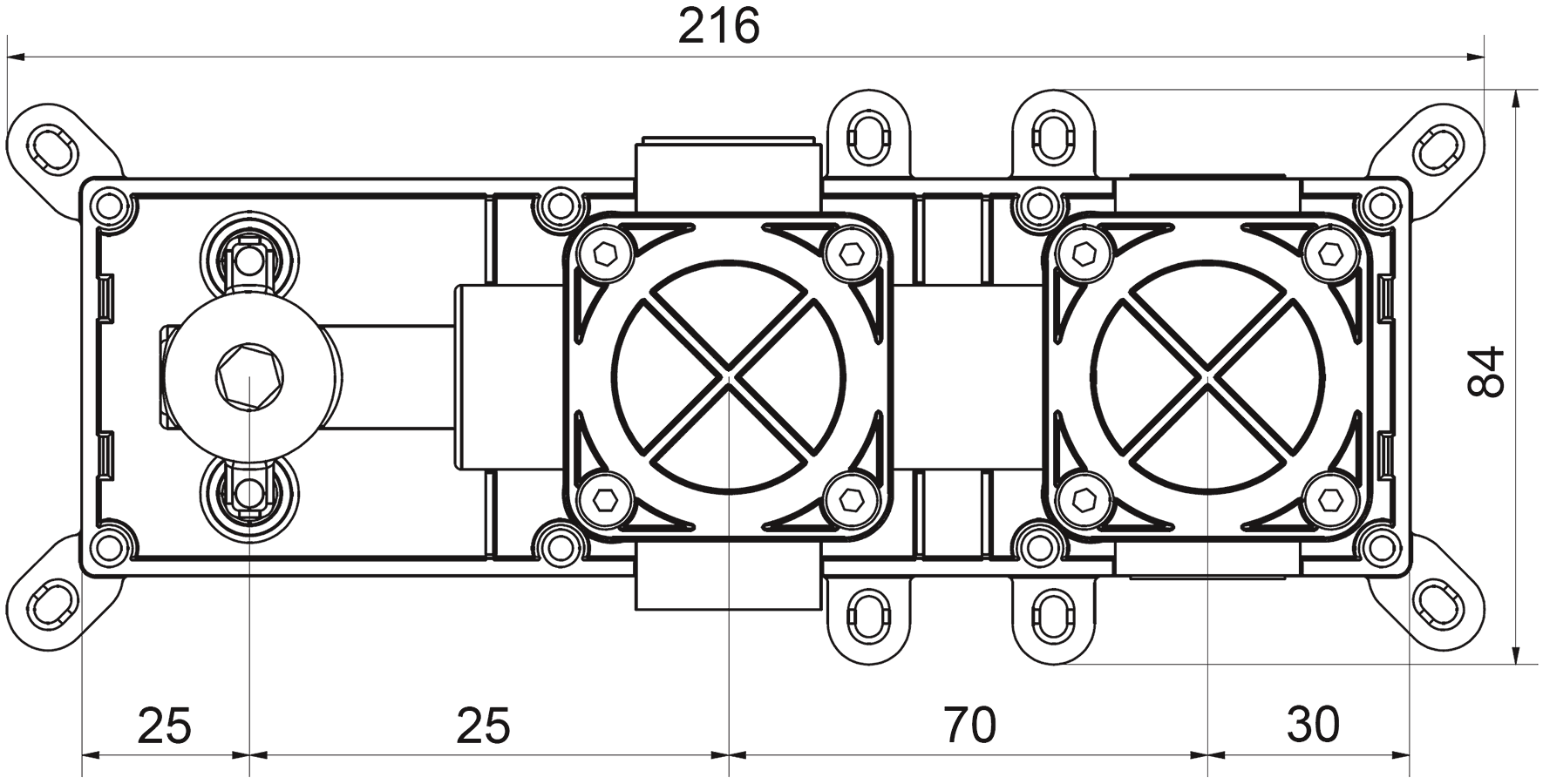 IB Rubinetti IB BOX INC314XXXN_19 Встроенная часть смесителя на 3 выхода (горизонтальный)