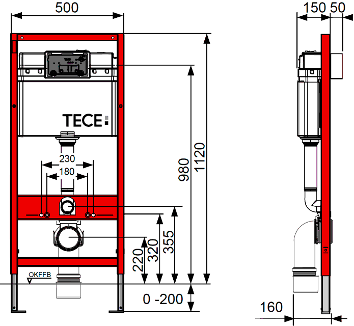 TECEbase 9400005 Монтажная рама для унитаза с клавишей TECEambia