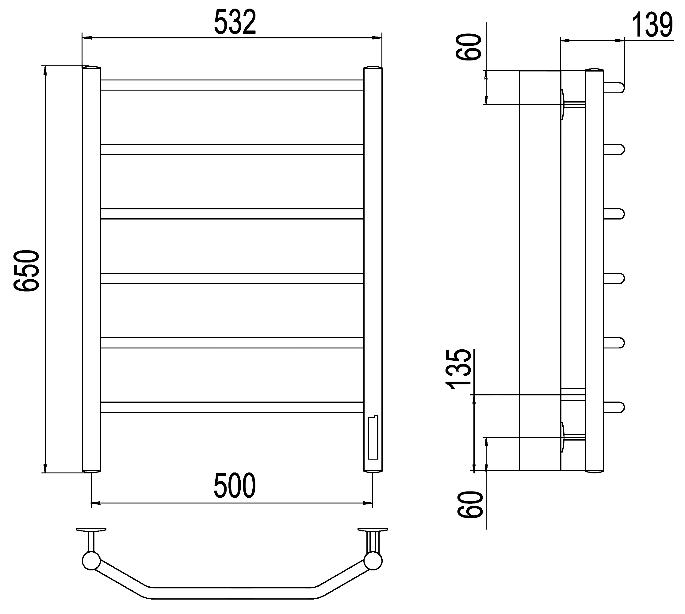 Terminus Виктория П6 Полотенцесушитель электрический 500x650 Quick Touch