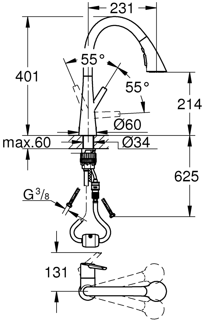 Grohe Zedra 32294 002 Смеситель кухонный с душем