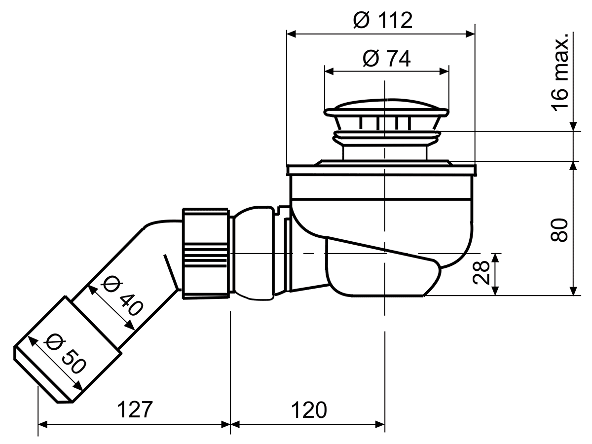 SANIT 821/50 34.035.00..0000 Сифон для душевого поддона Ø74x40/50 (хром)