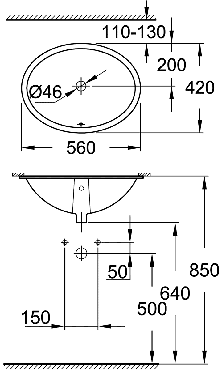 Grohe Bau Ceramic 39423 000 Раковина врезная снизу 560x420