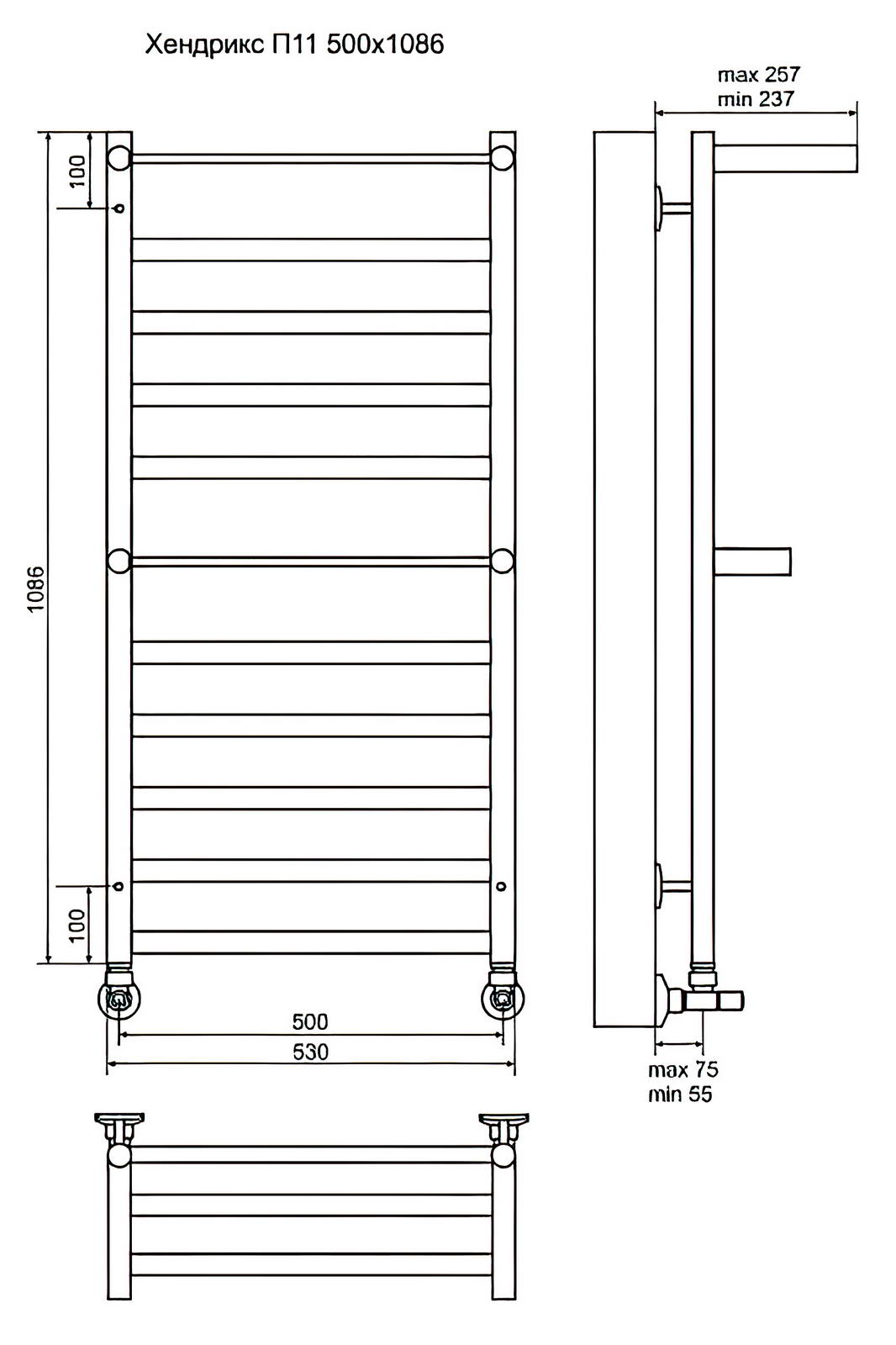 Terminus Хендрикс Плюс П11 Полотенцесушитель водяной 500x1086