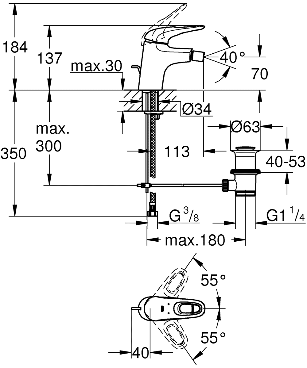 Grohe Eurostyle 33565 LS3 Смеситель для биде с донным клапаном (белый)