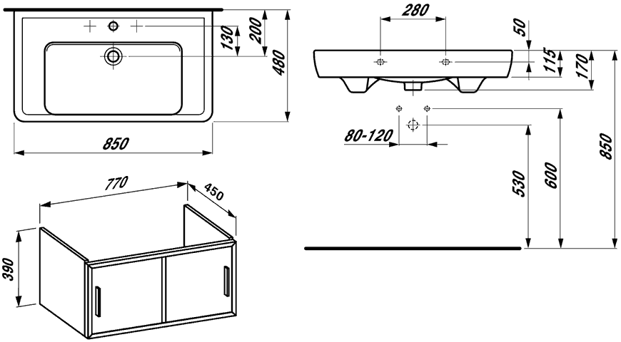 CASE 7695.1.500/1395.6  Подстолье с раковиной 85 см, Laufen