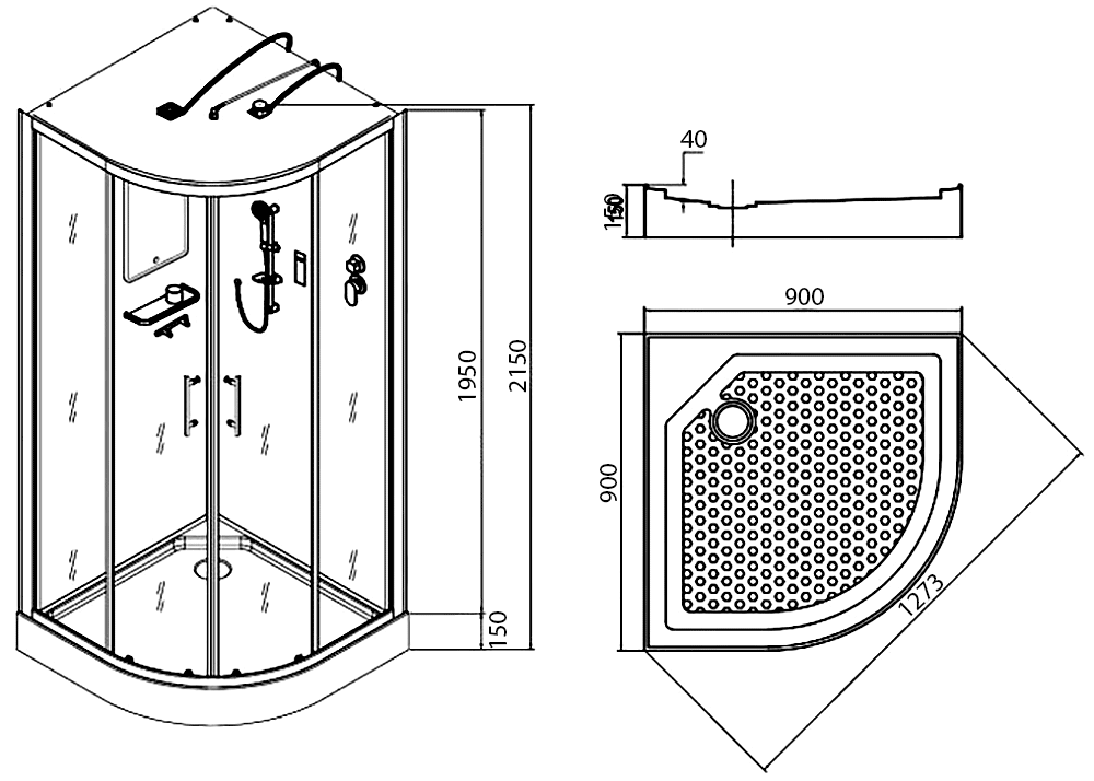 Esbano Elegancia ES-L90CR Душевая кабина 1/4 круга 900x900x2100