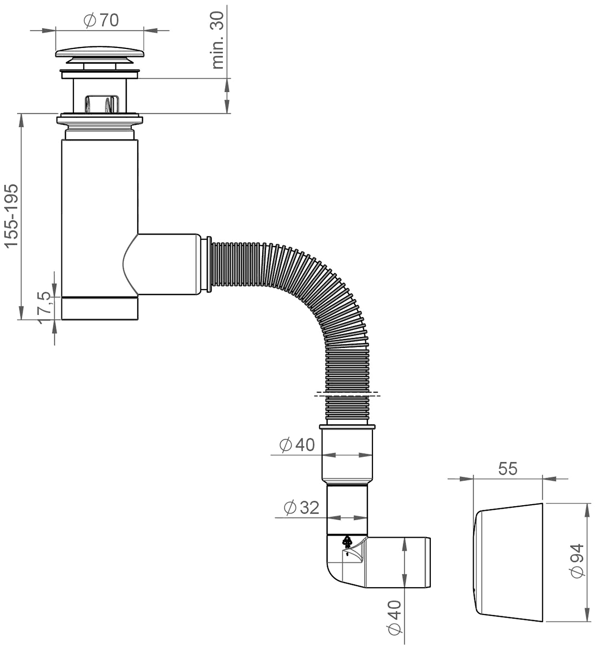 Prevex EasyClean 1532403 Сифон для раковины с гофрой