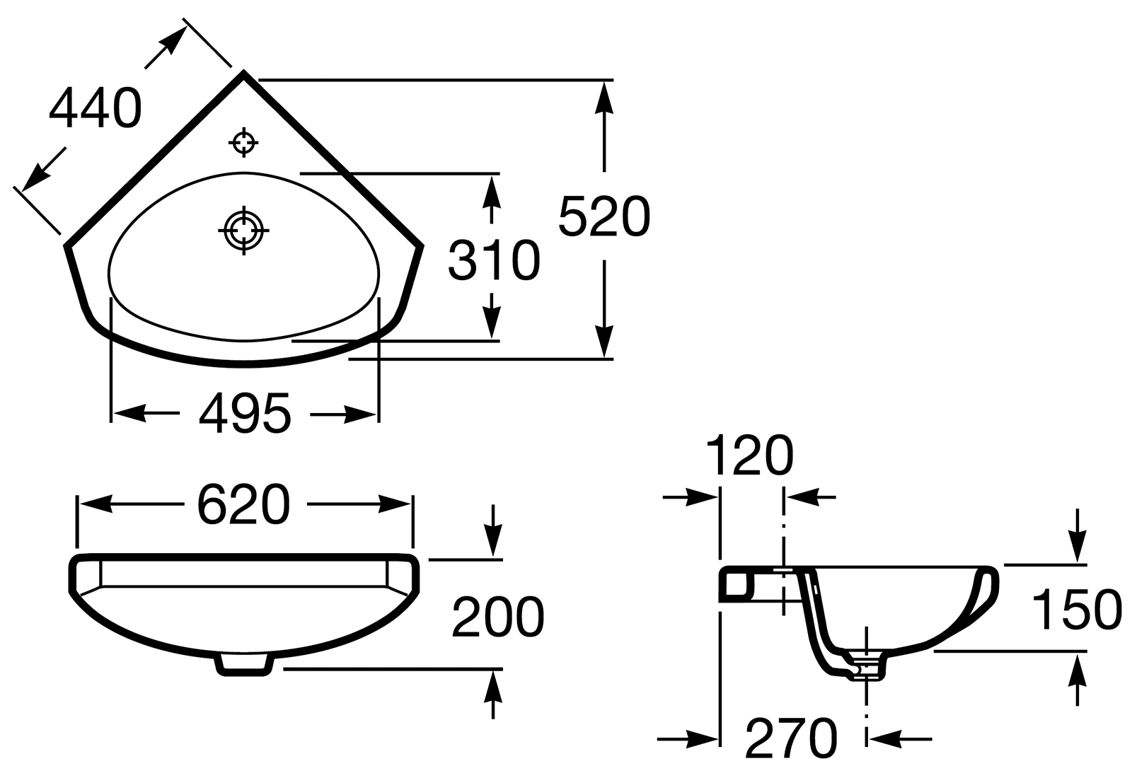 Roca Estudio 325200001 Раковина угловая 440x520