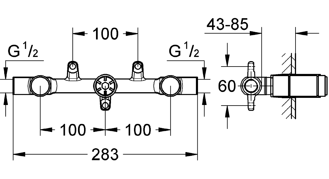 Grohe 29025 Встроенный механизм настенного смесителя для раковины (2 ручки)