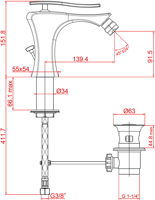 Gattoni Icarus 4352/43C0  Смеситель для биде с донным клапаном