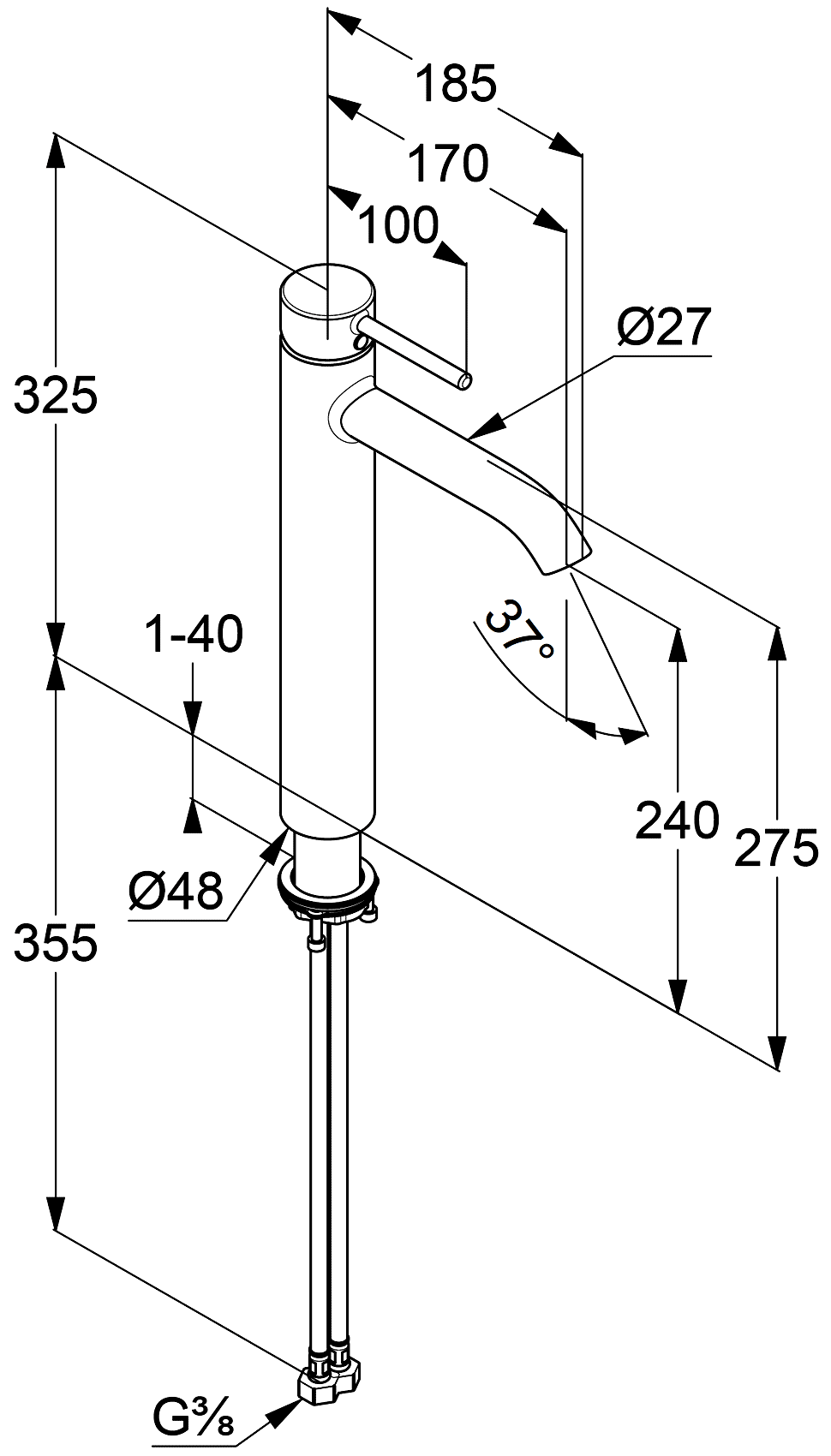 Kludi Bozz 38286 3976 Смеситель для свободностоящей раковины (чёрный)