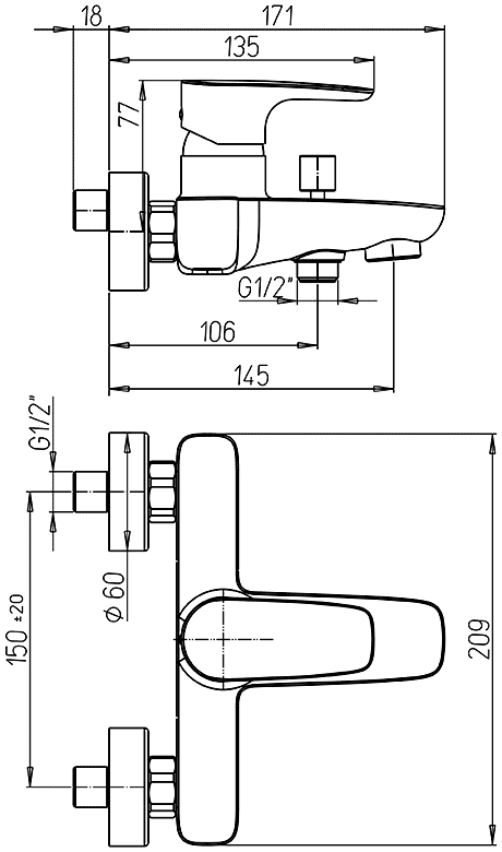 Paini Parallel 47CR111LMKM  Смеситель для ванны