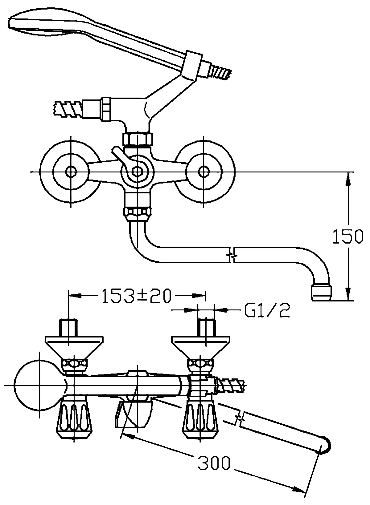 Mofem Evrostar 604E 145-0002-31 Смеситель для ванны с душевым набором излив 300 мм (керамика)