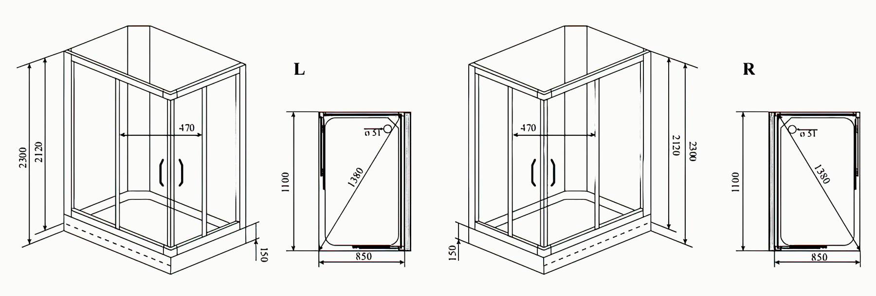 Timo Lux TL-1504 L Душевая кабина 110x85x230