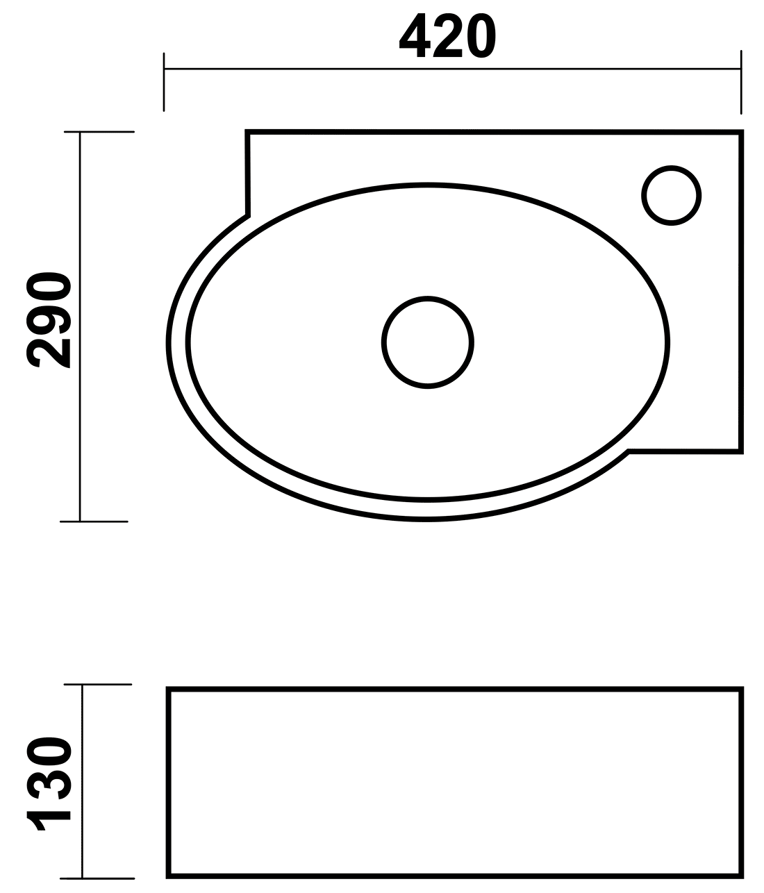 CeramaLux 9100L Мини-раковина 420x290 (смеситель справа)