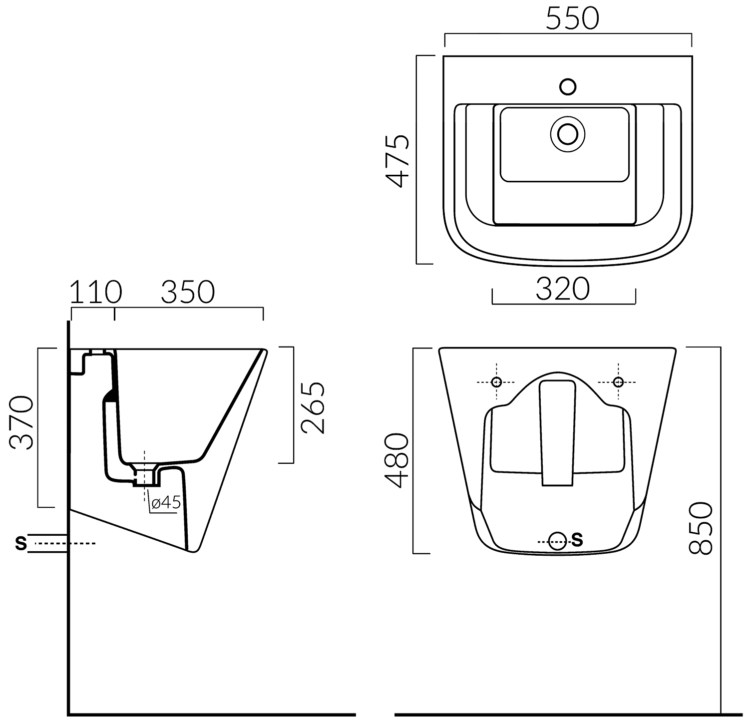 Galassia MEG11 5482 Раковина для хоз. нужд 550x475